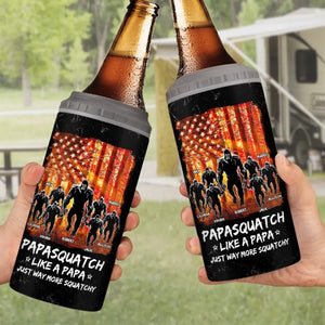 Papa Bigfoot, Protector Of The Wild - Family Personalized Custom 4 In 1 Can Cooler Tumbler - Gift For Dad, Grandpa
