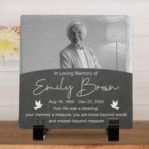 Custom Photo In Remembrance Of A Life Of Grace - Memorial Personalized Custom Square Shaped Memorial Stone - Sympathy Gift For Family Members
