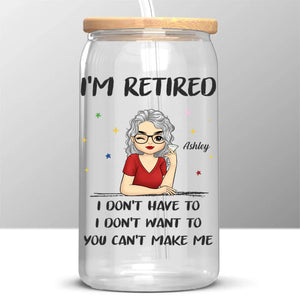 Retired, But Forever Inspired - Personalized Custom Glass Cup, Iced Coffee Cup - Appreciation, Retirement Gift For Coworkers, Work Friends, Colleagues, Family Members