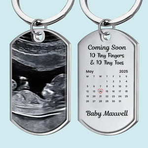 Custom Photo Waiting For The Sweetest Hello - Family Personalized Custom Keychain - Mother's Day, Baby Shower Gift, Gift For First Mom