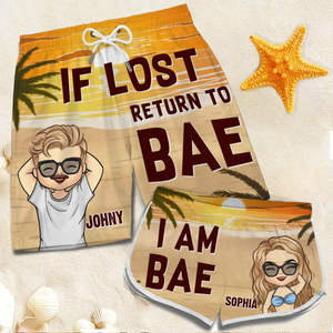 Lost In The Sunshine, Found In Each Other - Funny Personalized Custom Tropical Hawaiian Aloha Couple Beach Shorts - Summer Vacation Gift, Birthday Party Gift For Husband Wife, Anniversary