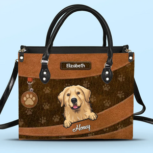Paws, Love, And Happiness - Dog & Cat Personalized Custom Leather Handbag - Gift For Pet Owners, Pet Lovers
