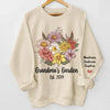 Each Flower Tells A Story, Every Name Holds Love - Family Personalized Custom Unisex Sweatshirt, Hoodie With Design On Sleeve - Mother's Day, Gift For Mom, Grandma