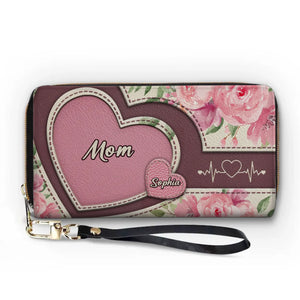Wrapped In Grandma’s Heartstrings - Family Personalized Custom Leather Long Wallet - Mother's Day, Gift For Mom, Grandma