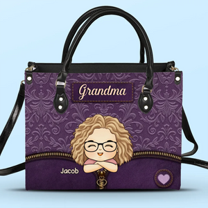 Grandma’s World In One Bag - Family Personalized Custom Leather Handbag - Mother's Day, Gift For Mom, Grandma