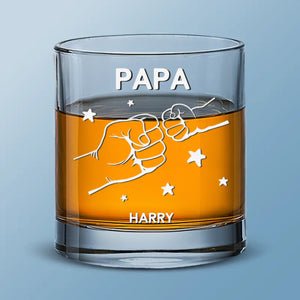 Fist Bumps And Good Times - Family Personalized Custom Whiskey Glass - Father's Day, Gift For Dad, Grandpa
