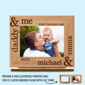 Custom Photo Our First Fathers Day Together - Family Personalized Custom Shaped 2-Layered Wooden Plaque With Flat Stand - Father's Day, Baby Shower Gift, Gift For First Dad, Baby Kids, Newborn Baby