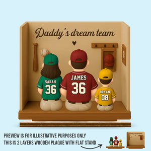 Dad’s All-Star Squad - Family Personalized Custom Shaped 2-Layered Wooden Plaque With Flat Stand - Father's Day, Gift For Dad, Sport Lovers, Sport Players
