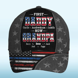 First Dad, Now Grandpa - Family Personalized Custom Hat, All Over Print Classic Cap - Father's Day, Gift For Dad, Grandpa