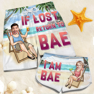 Custom Photo Vacation With Bae - Funny Personalized Custom Tropical Hawaiian Aloha Couple Beach Shorts - Summer Vacation Gift, Birthday Party Gift For Husband Wife