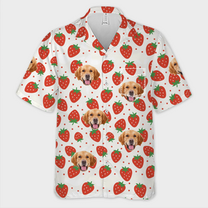 Custom Photo Strawberries And Smiles All Day - Dog & Cat Personalized Custom Unisex Tropical Hawaiian Aloha Shirt - Summer Vacation Gift, Gift For Pet Owners, Pet Lovers