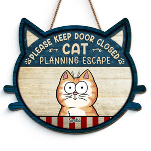 Custom Home Decor Wood Sign - Personalized Birthday Gifts For Cat Lovers, Cat Mom And Dad - Please Keep Door Closed