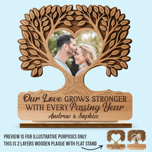 Custom Photo 2-Layered Wooden Plaque - Personalized Anniversary Wedding Gifts For Husband And Wife, Him And Her - Our Love Grows Deeper And Stronger