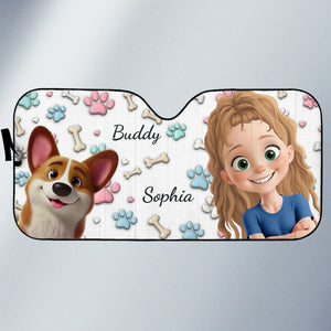 Custom Auto Windshield Sunshade, Car Window Protector - Personalized Birthday Gifts For Dog Lovers, Dog Dad And Mom - Just Me And The Fluff Squad