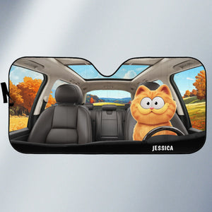 Custom Auto Windshield Sunshade, Car Window Protector - Personalized Summer Vacation And Travel Gifts For Cat Lovers, Cat Mom And Dad - Road Trips With My Furry Crew