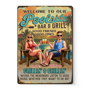 Custom Home Decor Metal Sign - Personalized Anniversary Wedding Gifts For Husband And Wife, Him And Her - Poolside Vibes Only