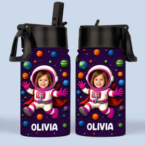 Custom Photo 3D Inflated Effect Printed Kids Water Bottle - Personalized Back To School Gifts For Kids - Dreams Launch Beyond The Stars