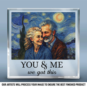 Custom Photo Square Shaped Acrylic Plaque - Personalized Anniversary Wedding Gifts For Husband And Wife, Him And Her - You & Me, Written In The Stars