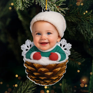 Custom Photo Acrylic Ornament - Personalized Christmas Baby Shower, Gender Reveal Gifts For New Moms, New Dads, New Parents - Cutest Pinecone On The Tree