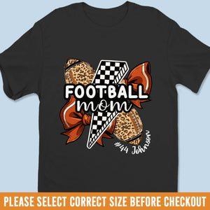 Custom Senior Football Mom T-shirt, Hoodie - Personalized Birthday Football Gifts For Mom, Football Lovers, NFL Fans, Sport Lovers - Football Mama With Leopard Coquette Bow
