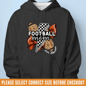 Custom Senior Football Mom T-shirt, Hoodie - Personalized Birthday Football Gifts For Mom, Football Lovers, NFL Fans, Sport Lovers - Football Mama With Leopard Coquette Bow