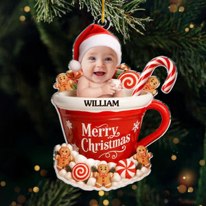 Custom Photo Acrylic Ornament - Personalized Christmas Baby Shower, Gender Reveal Gifts For New Moms, New Dads, New Parents - Gingerbread’s Newest Member