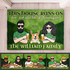 This House Runs On Love, Lick And Lots Of Shenanigans - Gift For Couples, Husband Wife, St. Patrick's Day - Personalized Decorative Mat.