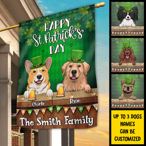 Happy St. Patrick's Day With Dogs - Gift For St. Patrick's Day, Personalized Flag.