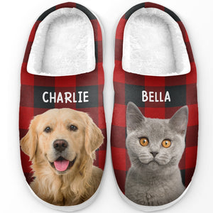 Custom Photo Fluffy Slippers - Personalized Birthday Gifts For Dog Cat Lovers, Dog Dad And Mom, Cat Owners - Happiness Is A Warm Puppy
