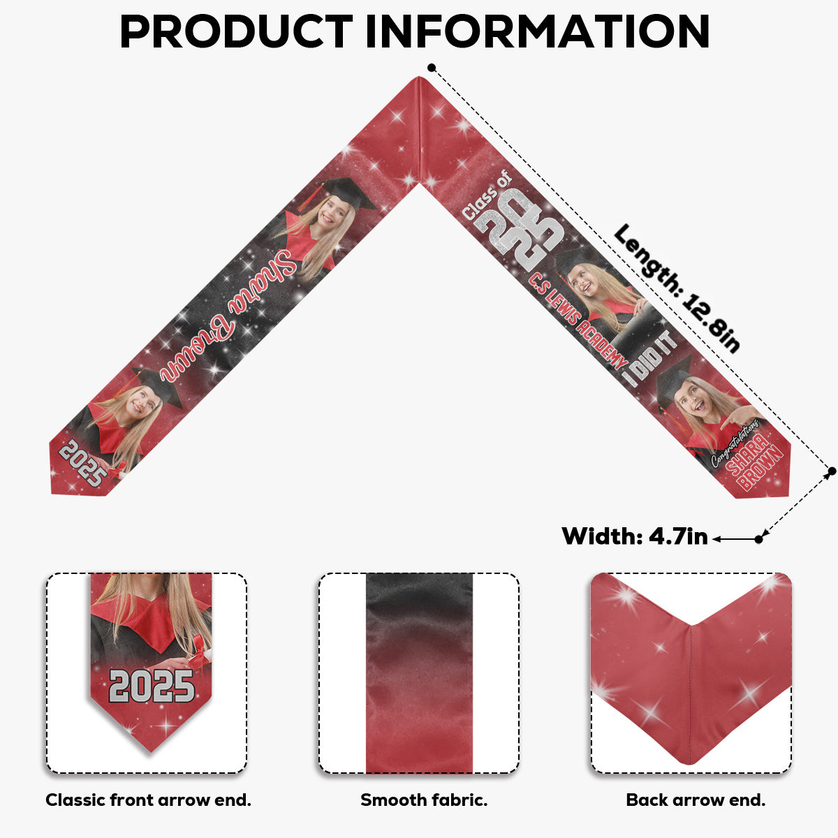 Custom Photo Cheers To The Journey - Family Personalized Custom Triangle Graduation Stole - Graduation Gift For Family Members, Siblings, Brothers, Sisters, Best Friends