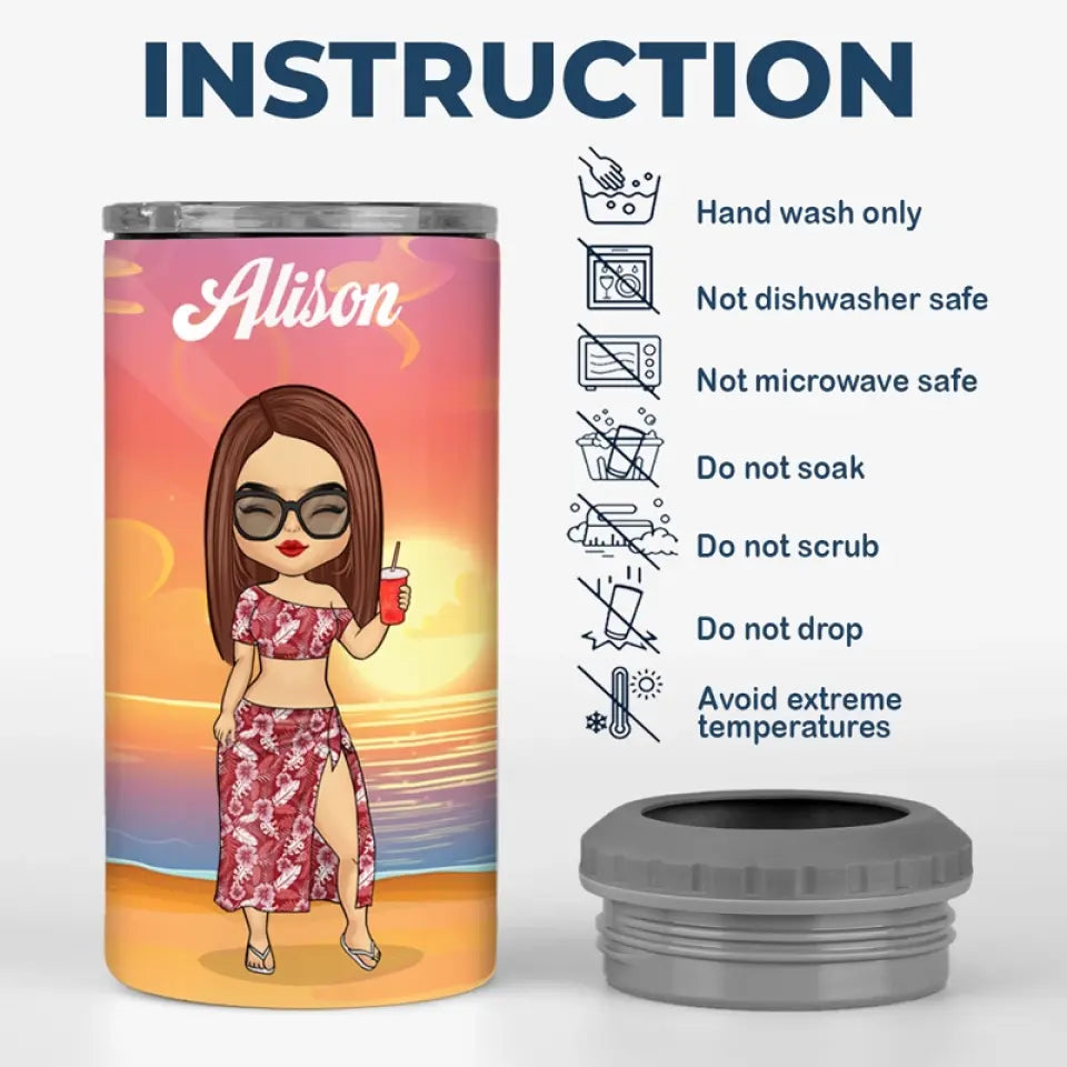 In A Summer State Of Mind - Bestie Personalized Custom 4 In 1 Can Cooler Tumbler - Summer Vacation Gift For Best Friends, BFF, Sisters