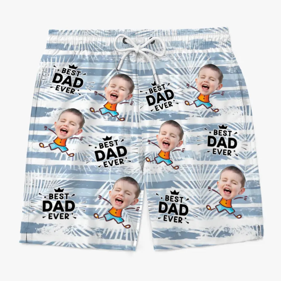 Custom Photo Best Man Ever - Family Personalized Custom Tropical Hawaiian Aloha Men Beach Shorts - Summer Vacation Gift For Dad, Grandpa
