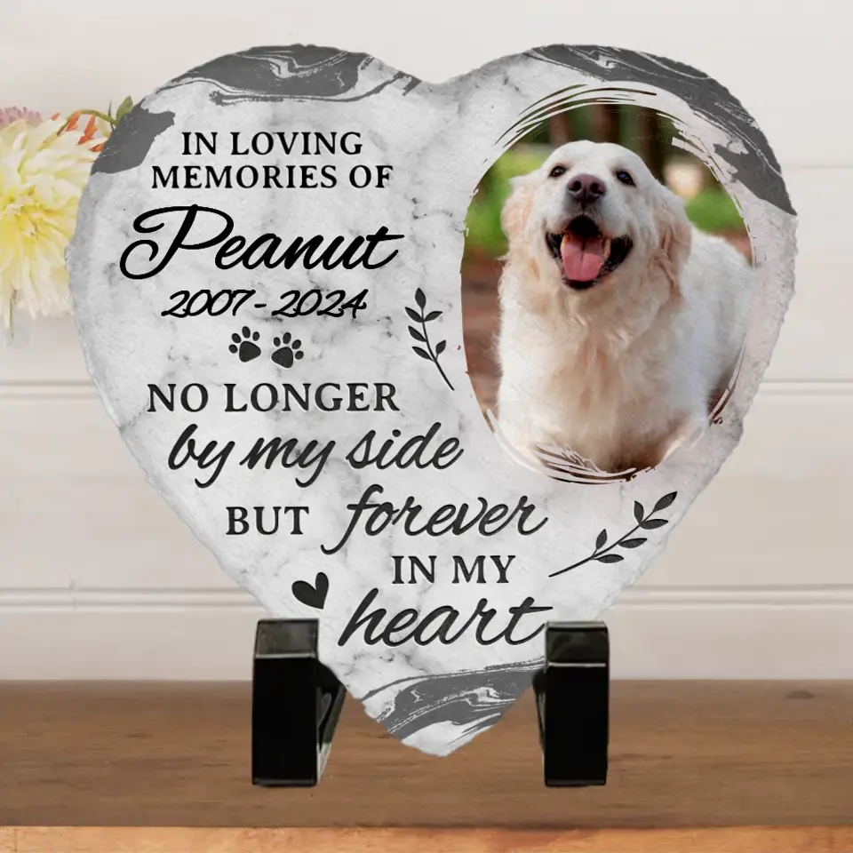 Custom Photo You Leave Pawprints In Our Hearts - Memorial Personalized Custom Heart Shaped Memorial Stone - Sympathy Gift For Pet Owners, Pet Lovers