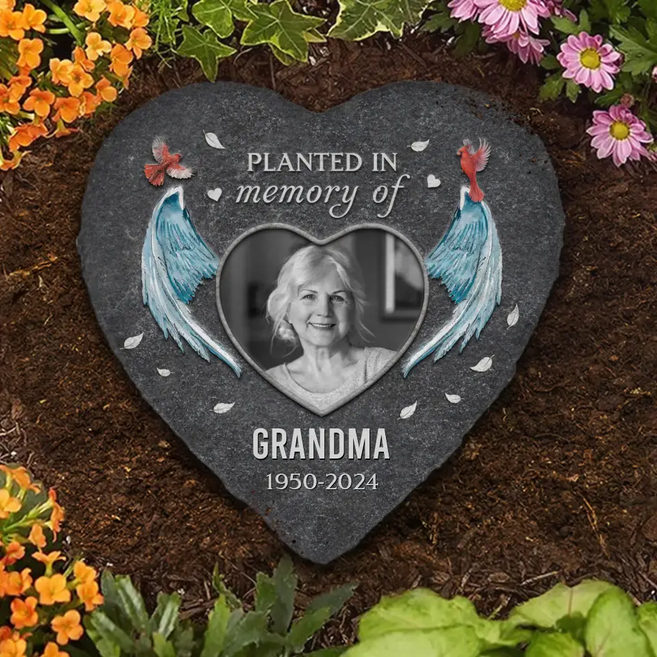 Custom Photo Planted In Memory - Memorial Personalized Custom Heart Shaped Memorial Stone - Sympathy Gift For Family Members