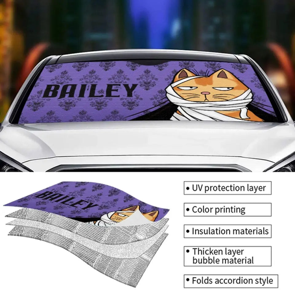 Pawsitively Bewitched By My Spooktacular Pet - Dog & Cat Personalized Custom Auto Windshield Sunshade, Car Window Protector - Halloween Gift For Pet Owners, Pet Lovers