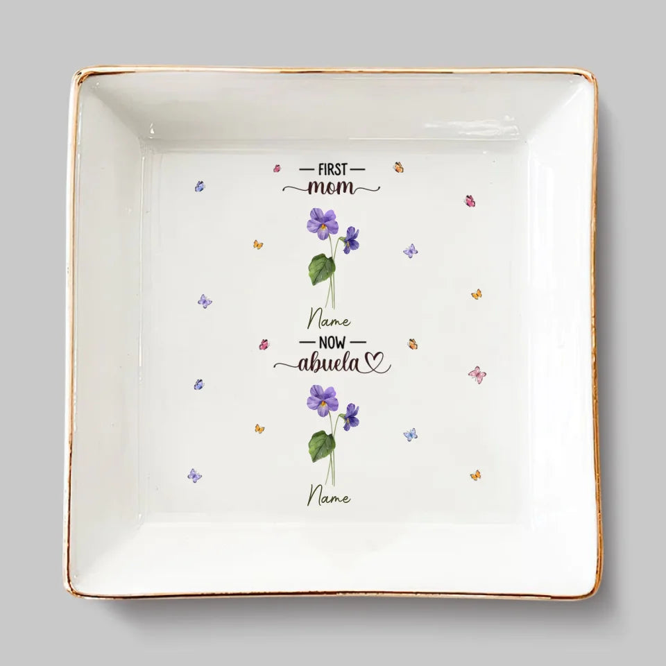 The Best Mom Get Promoted To Grandma - Family Personalized Custom Jewelry Dish - Gift For Mom, Grandma