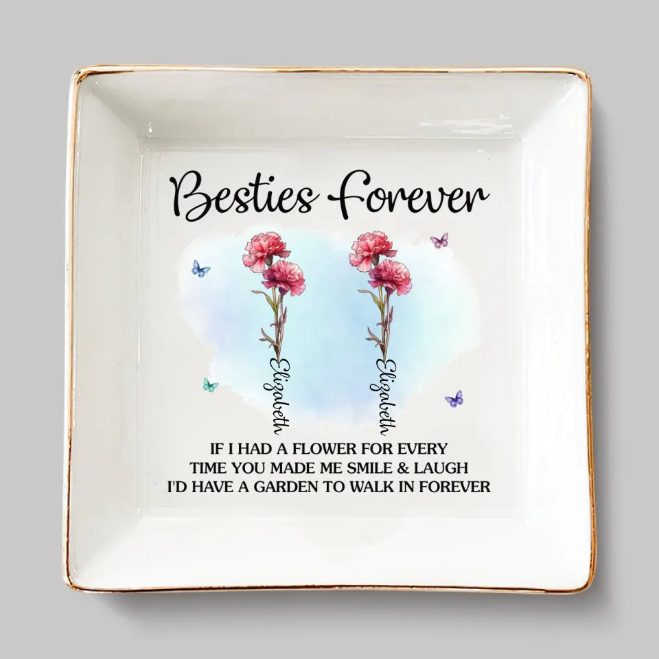 Friends Are Petals On The Flower Of Happiness - Bestie Personalized Custom Jewelry Dish - Gift For Best Friends, BFF, Sisters