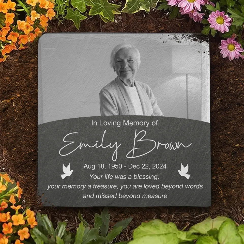 Custom Photo In Remembrance Of A Life Of Grace - Memorial Personalized Custom Square Shaped Memorial Stone - Sympathy Gift For Family Members