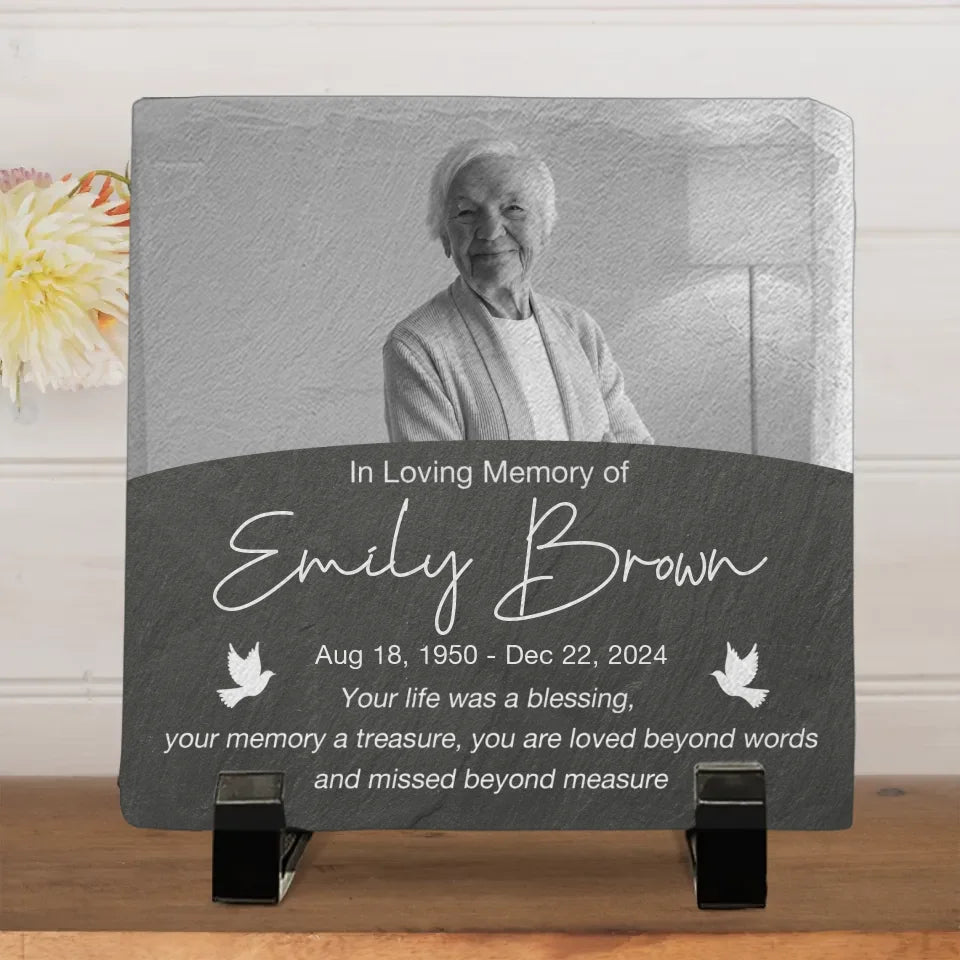 Custom Photo In Remembrance Of A Life Of Grace - Memorial Personalized Custom Square Shaped Memorial Stone - Sympathy Gift For Family Members