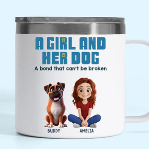 A Girl And Her Dogs Share A Language That Doesn’t Need Words - Dog Personalized Custom 14oz Stainless Steel Tumbler With Handle - Gift For Pet Owners, Pet Lovers