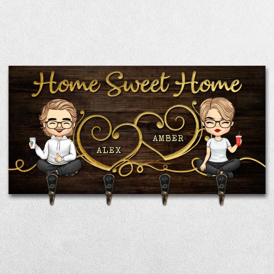 Home Is Where The Heart Is - Family Personalized Custom Home Decor Key Hanger, Key Holder - House Warming Gift For Family Members, Pet Owners, Pet Lovers