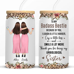 Sisterhood Is Powerful - Bestie Personalized Custom Glass Cup, Iced Coffee Cup - Gift For Best Friends, BFF, Sister