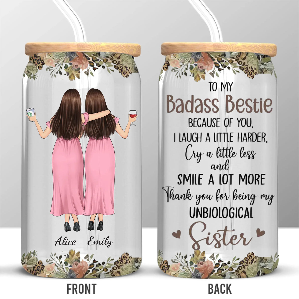 Laughter Shared, Memories Made - Bestie Personalized Custom Glass Cup, Iced Coffee Cup - Gift For Best Friends, BFF, Sister