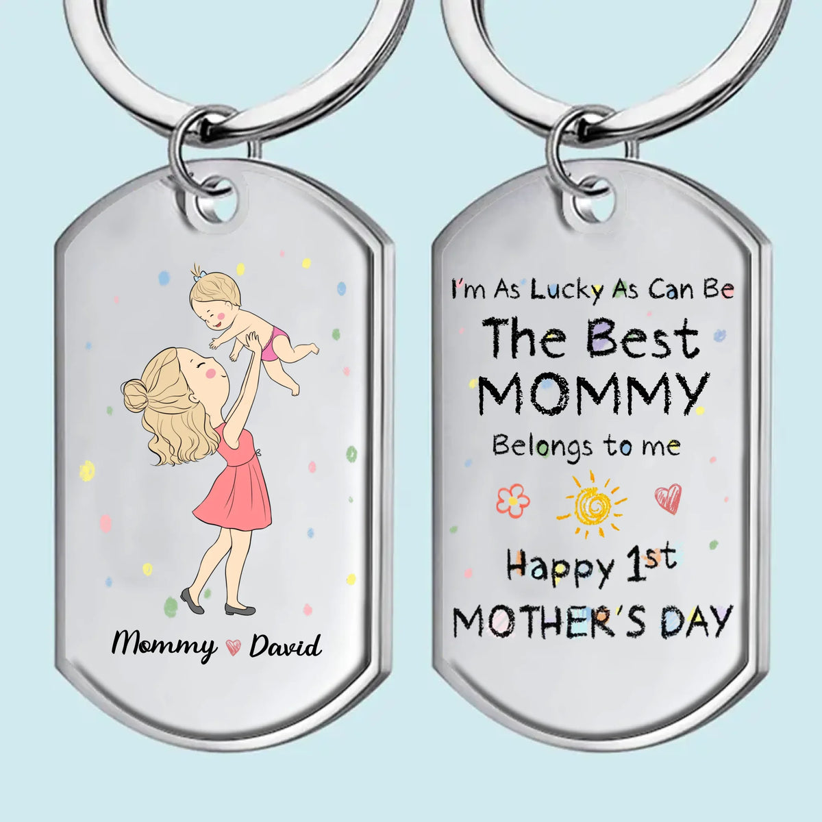 Lucky Me, The Best Mom Belongs To Me - Family Personalized Custom Keychain - Mother's Day, Baby Shower Gift, Gift For First Mom