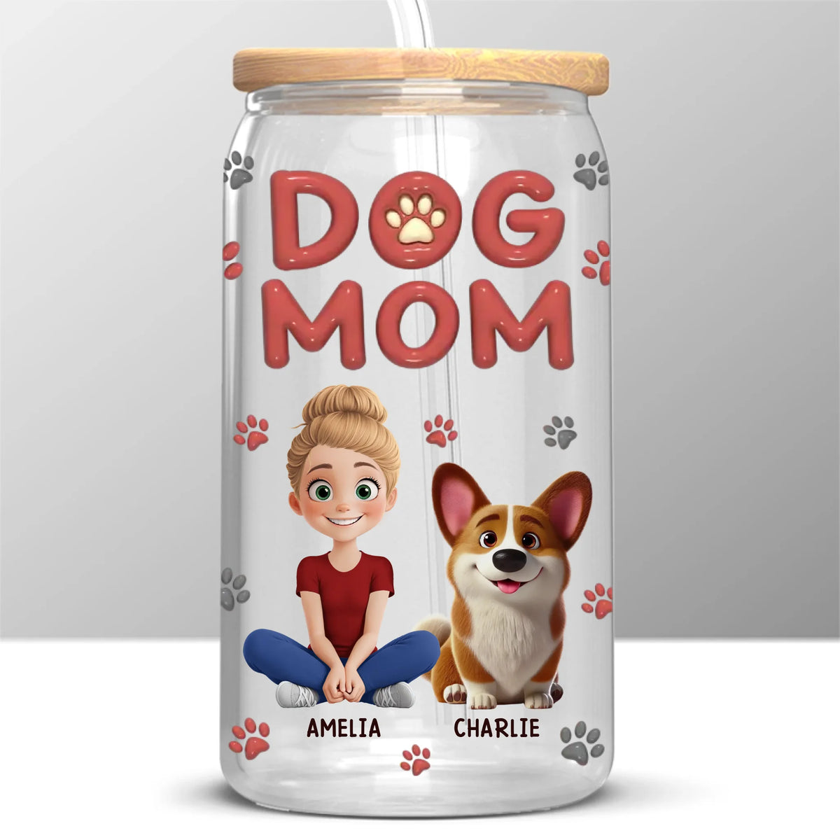 Happiness Is A Wagging Tail - Dog & Cat Personalized Custom Glass Cup, Iced Coffee Cup -  Gift For Pet Owners, Pet Lovers