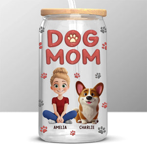 Happiness Is A Wagging Tail - Dog & Cat Personalized Custom Glass Cup, Iced Coffee Cup -  Gift For Pet Owners, Pet Lovers