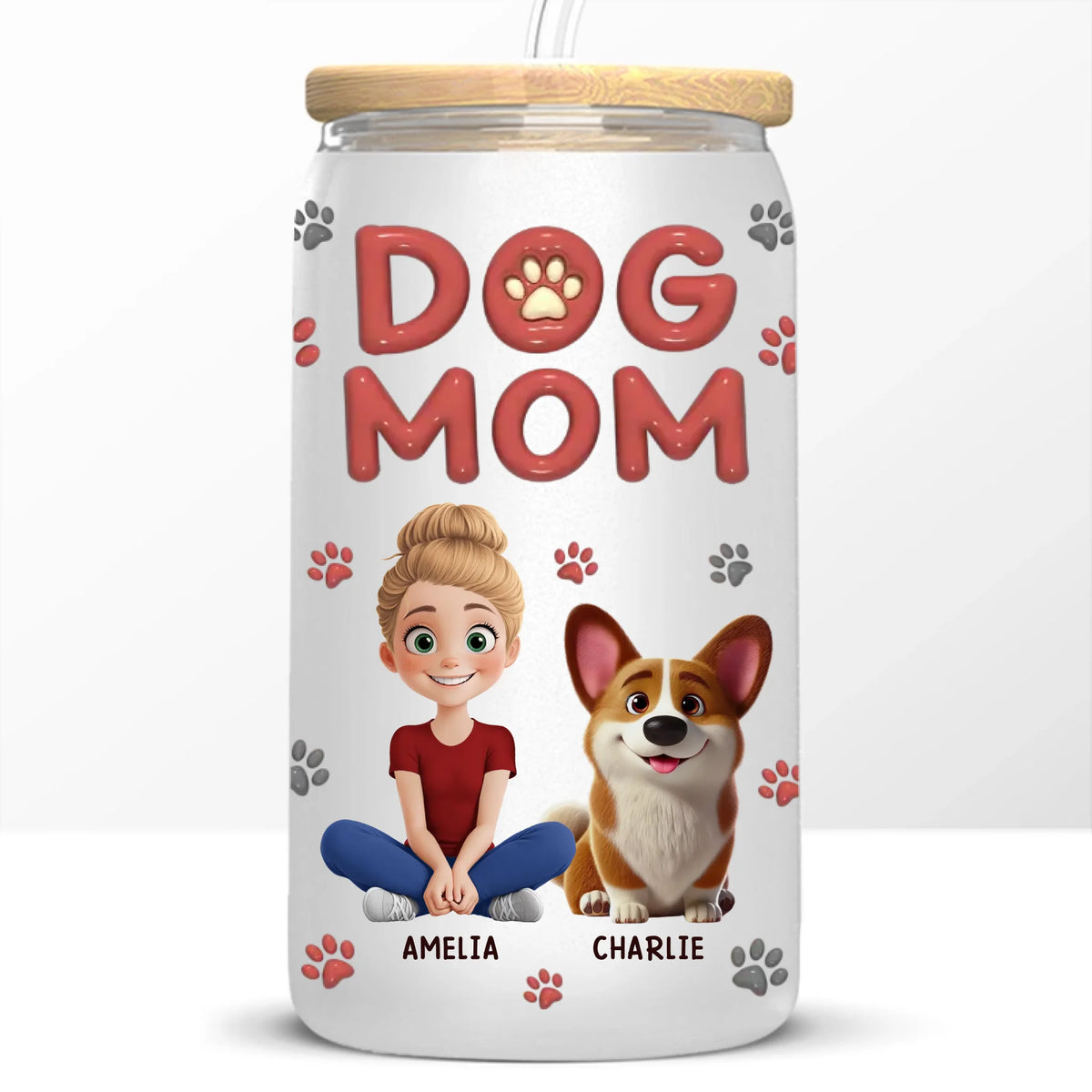 Happiness Is A Wagging Tail - Dog & Cat Personalized Custom Glass Cup, Iced Coffee Cup -  Gift For Pet Owners, Pet Lovers