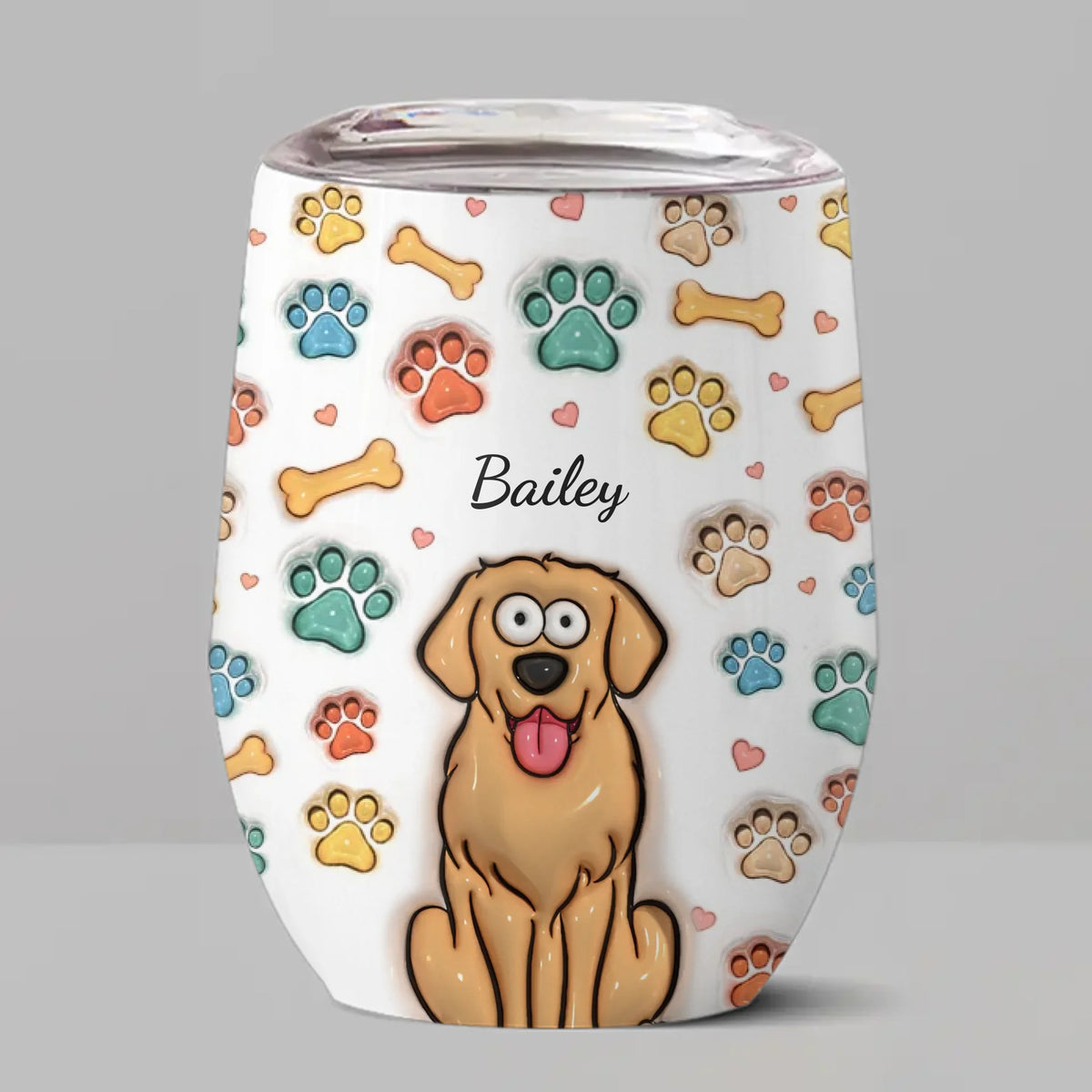 Life’s Better With Paws - Dog & Cat Personalized Custom 3D Inflated Effect Printed Wine Tumbler - Gift For Pet Owners, Pet Lovers