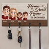 Keys To Happiness Start Here - Family Personalized Custom Home Decor Key Hanger, Key Holder - House Warming Gift For Family Members