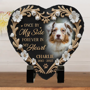 Custom Photo You Left Paw Prints On My Heart - Memorial Personalized Custom Heart Shaped Memorial Stone - Sympathy Gift For Pet Owners, Pet Lovers